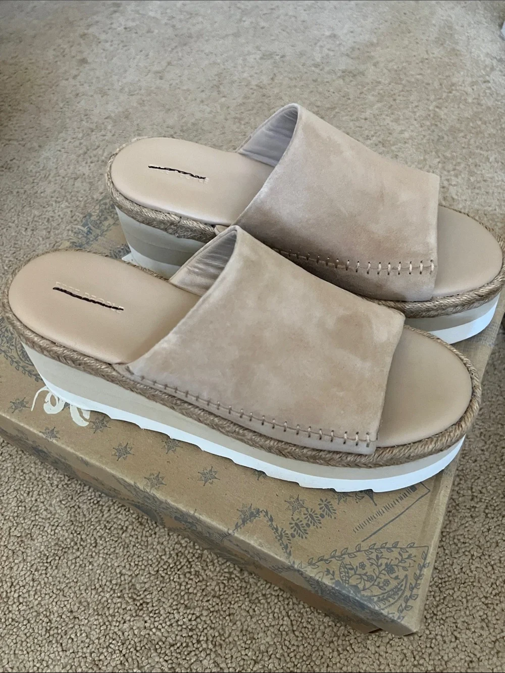 Free People Beige Suede Slide Platform Sandals